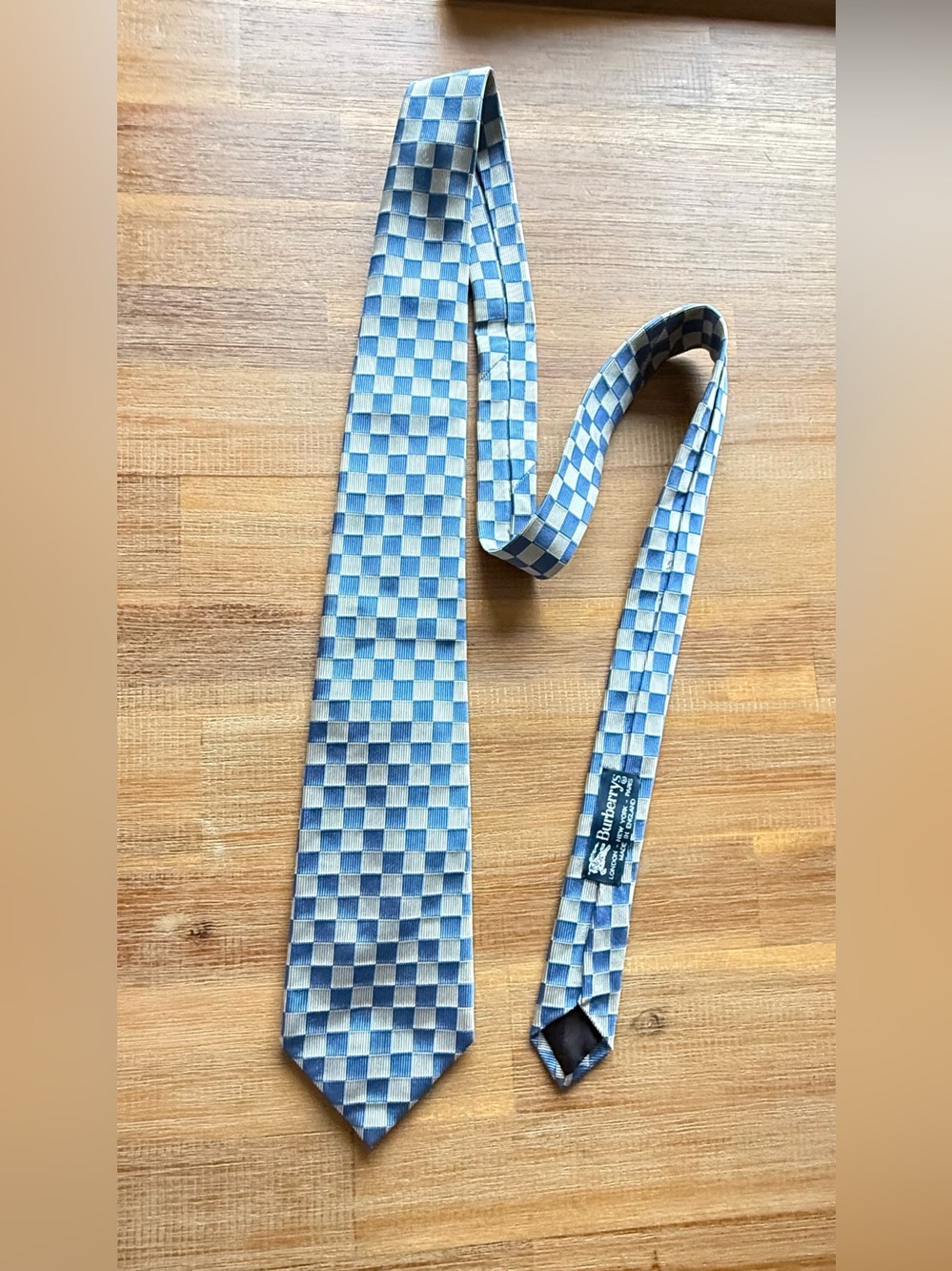 Vintage Burberrys London Blue Check Silk Tie – Made in England